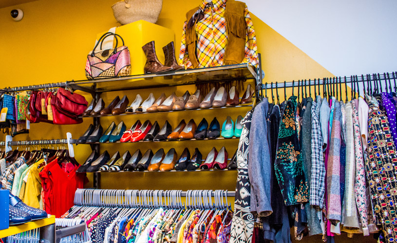Clothing and shoes on display at Beyond Retro Bristol